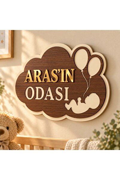 LAZERRA HOME Kişiye Özel Bebek Odası Duvar Süsü, Gold Pleksi İsimli MDF Kapı ...