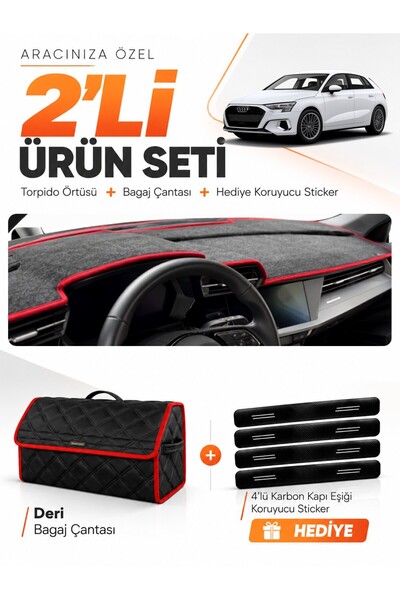 e-biz Audi A3 (2020-2026) Compatible Glove Box Cover + Leather Trunk Bag + St...