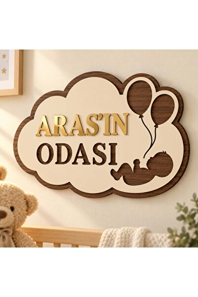 LAZERRA HOME Kişiye Özel Bebek Odası Duvar Süsü, Gold Pleksi İsimli MDF Kapı ...