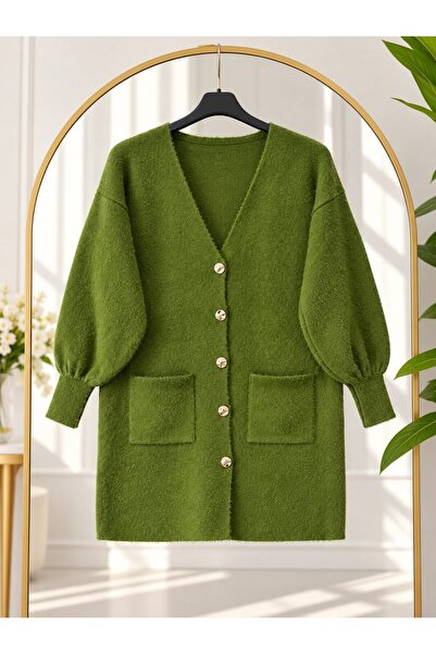 modasindoma Women's Hijab Balloon Sleeve Knitwear Cardigan Khaki
