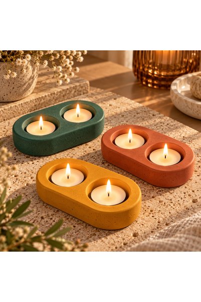 Mehandlytr Dekoratif Beton Tealight Mumluk 3'lü Set