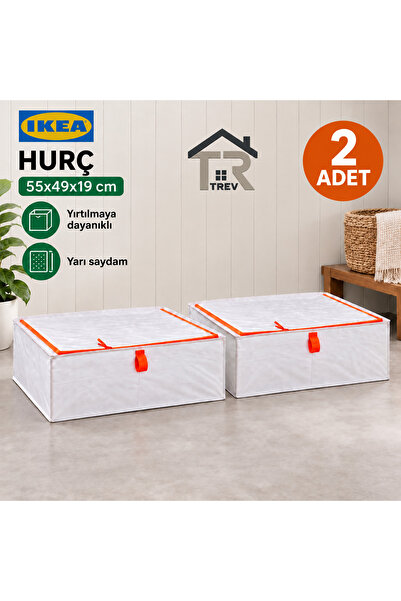 IKEA TREV 2 Adet Hurç 55x49x19 cm Depolama Düzenleme Beyaz - Turuncu Dolap İç...