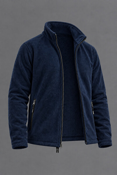 DAMGA JEANS Men's Zippered Daily Premium Comfortable Navy Blue Fleece