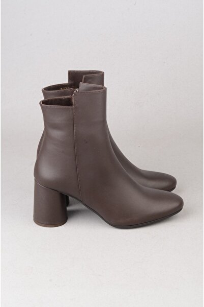 SEÇ KUNDURA Seç V2727 Genuine Leather Women's Heel Boots (Heel Height: 7 cm) Brown