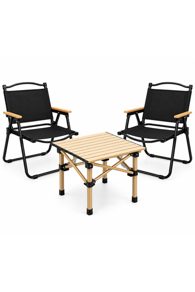 Royal Home Folding Camping Table and 2 Chairs Set for Hiking and Picnic Black...