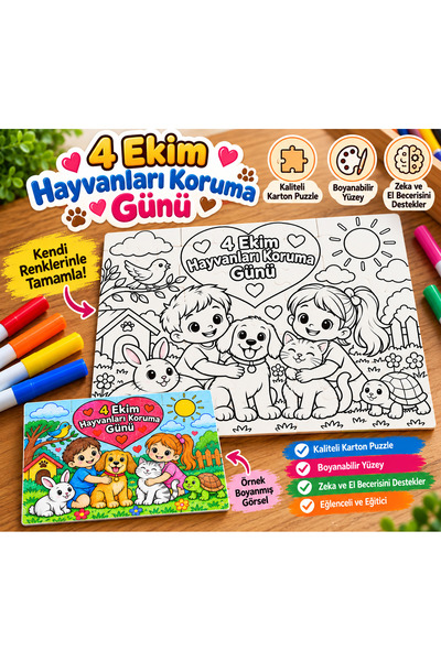 10 Adet 13x18 40 Parçalı 4 Ekim Hayvanları Koruma Günü – Boyanabilir puzzle