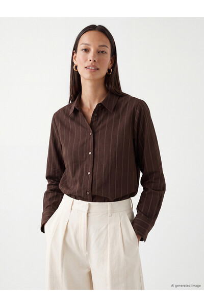 LC Waikiki Two Mt Shop Quality Lcw Everyday Brown Striped Women's Shirt