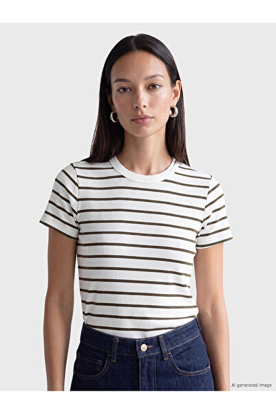 LC Waikiki Alita City Khaki Camisole Striped Tight & Slim Short Sleeve Women'...