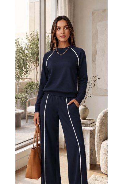Generic Brand Women's Long Sleeve Semi-Crew Neck Striped Viscose Two-Thread B...