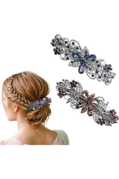 Hannea ® 2Pcs Floral Rhinestone Hair Clips for Women, Alloy Snap Barrettes St...