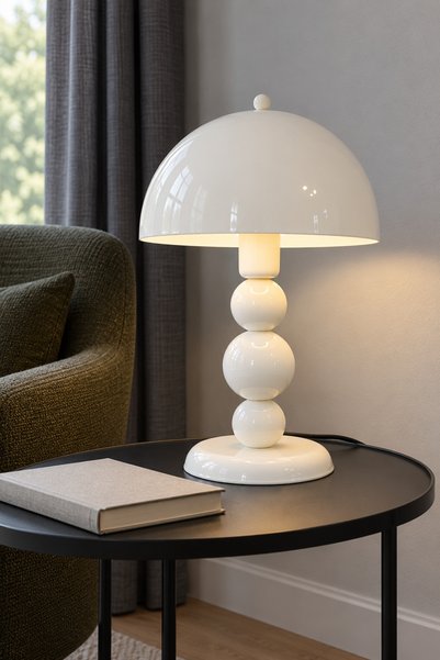 LUMINZO Lavinya Abajur Metal 38 cm Modern Masa Lambası Beyaz Renk Parlak 100%...