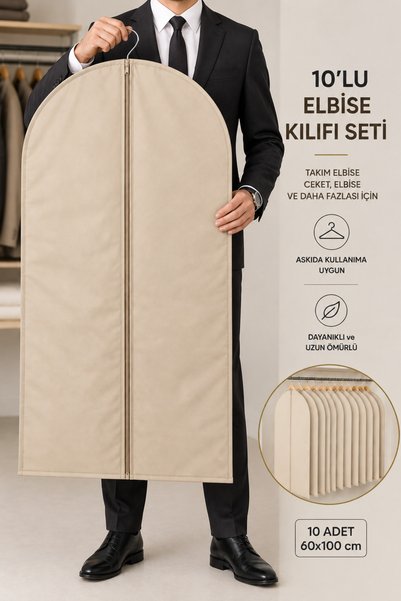 umbellatum Takım Elbise Kılıfı Gamboç 10 Adet 60x100 Cm Dolap Düzenleyici Organizer Bohça Hurç Ceket Kıyafet Saklama Çantası