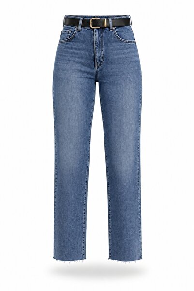 5in1Canpolat Blue Belted Boyfit Jean 102