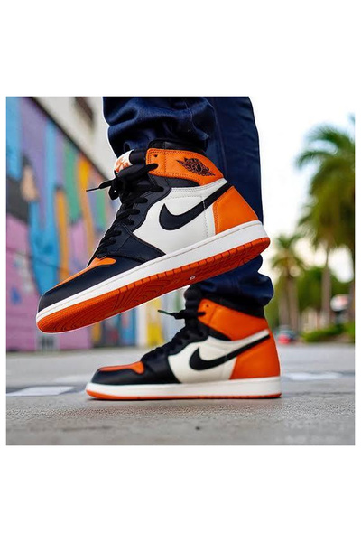 Nike Air Jordan 1 Retro High OG Shattered Backboard Siyah Turuncu Erkek Sneak...