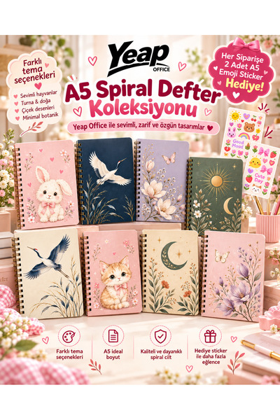 A5 Spiralli Okul Defteri 80 yaprak 2'li Set – 2'li Stikcer Hediyeli