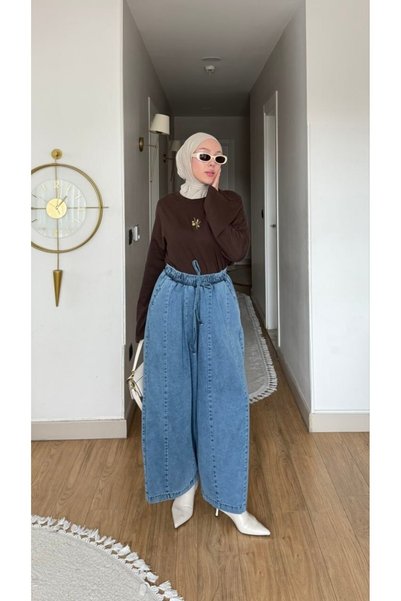 AST Kadın Oversize Cepli Lastikli Bağlamalı Geniş Paça Pantolon