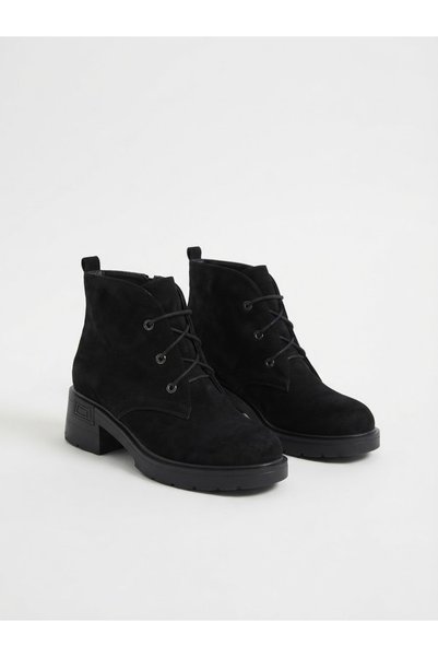 Tamdabu Ayakkabı Black Suede Genuine Leather 4.5 cm Heeled Thick Sole Women's Boots