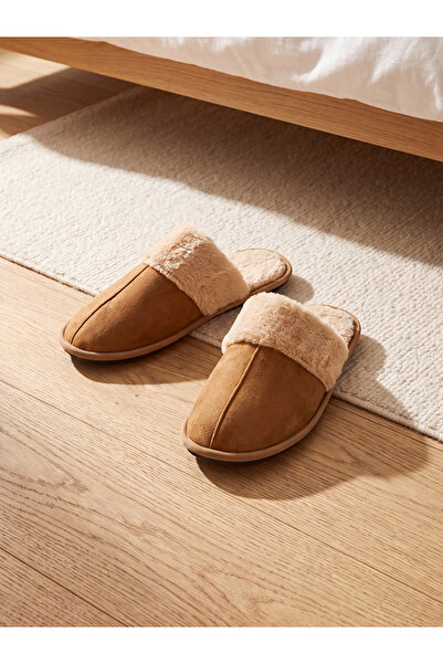 LC Waikiki Rmz Gi̇yi̇m Farkiyla Men's House Slippers with Faux Fur Detail