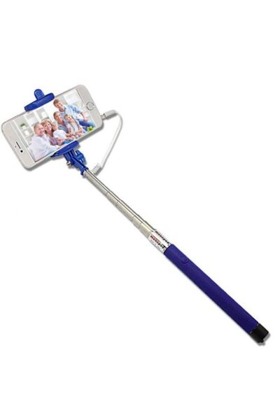 OEM Extendable Selfie Stick 100 cm, 3.5mm Jack Audio Cable, Blue Color
