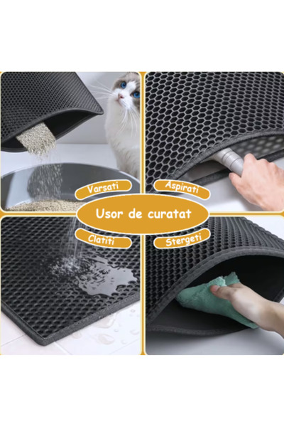 SyaMAG Covoras pisici, doua straturi, pentru litiera, sistem filtrare dublu, fara scurgere / imprastiere, 60x38 cm