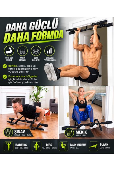 Tisul MFT09 Kapı Üstü Barfiks Demiri Çok Fonksiyonlu Şınav Mekik Dips Pull Up Ev Tipi Spor Aleti