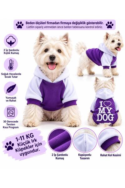 DOGİ&DOG Küçük Irk Purple Love Dog Köpek Kıyafeti Köpek Sweati (1-10KG)