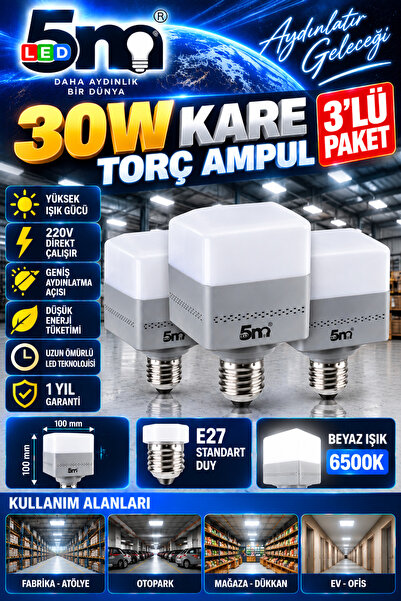 LED PAZARI 3 ADET 30 W KARE TORC AMPÜL BEYAZ IŞIK YÜKSEK IŞIK YENİ Kasa