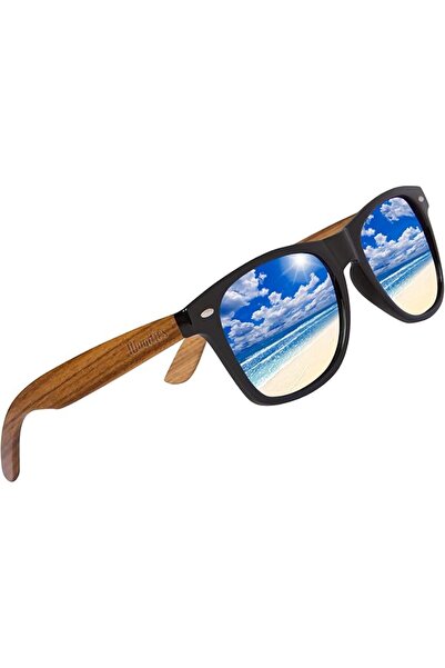 Woodies Polarized Zebra Wood Sunglasses for Men and Women | Ice Blue Polarize...