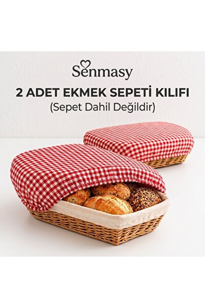 senmasy 2 Adet Ekmek Sepeti Kılıfı Siyah Pötikare & Lastikli Yıkanabilir Ekme...