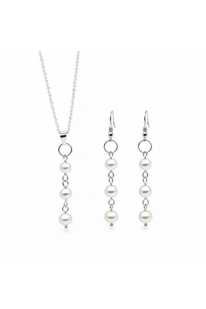 CRISTALE COOL Set de bijuterii din argint 925, perle, cercei 5,8 cm, pandanti...