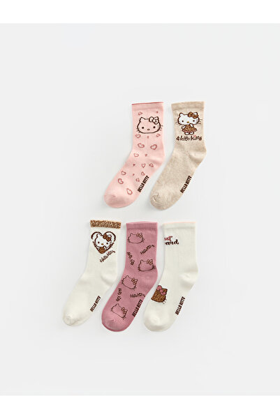 LC Waikiki Rmz Gi̇yi̇m Farkiyla 5-Pack Hello Kitty Printed Girls' Socks