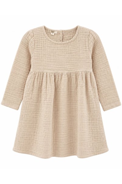 ÖDEL BULDAN Wooden Button Children's Muslin Dress Beige