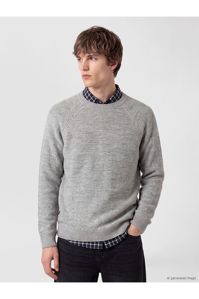 LC Waikiki Özmarka New Season Gray Crew Neck Men's Knitwear Sweater