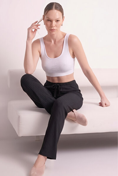 Farya Home Kalın Kışlık Şeritli İnterlok Örme Yumuşak Tuşe Pijama Altı