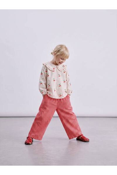Yula Baby Girl's Red Gingham Patterned Comfortable Cut Pants with Elastic Waist