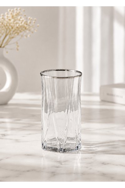 Şahika Kristal cama atılan imza Set of 6 Nehir Platinum (Silver) Soft Drink Glasses