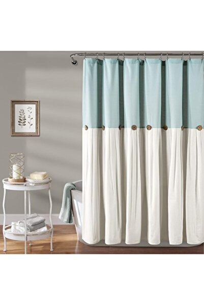 Lush Decor ستارة حمام من الكتان بأزرار، مقاس 72 × 72 بوصة، باللونين الرمادي و...