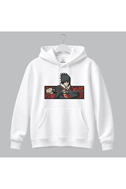 KEYFHOME Sweatshirt cu glugă unisex cu broderie anime Naruto Sasuke Uchiha