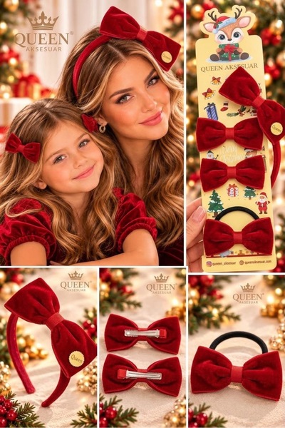 QUEEN AKSESUAR 4-Piece Luxury Velvet Bow Special Design Comb Elastic Crown Ha...