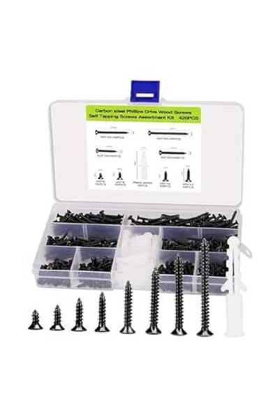 Yelajoy 420Pcs M3 Wood Screws Assortment Kit, Screw Carbon Steel Fasteners Se...