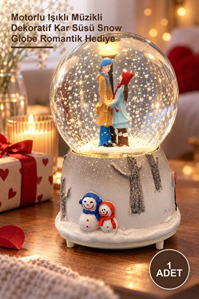 Yenilig 1 Adet Sevgili Temalı Kar Küresi – Motorlu Işıklı Müzikli Dekoratif Kar Süsü Snow Globe Romantik Hediye