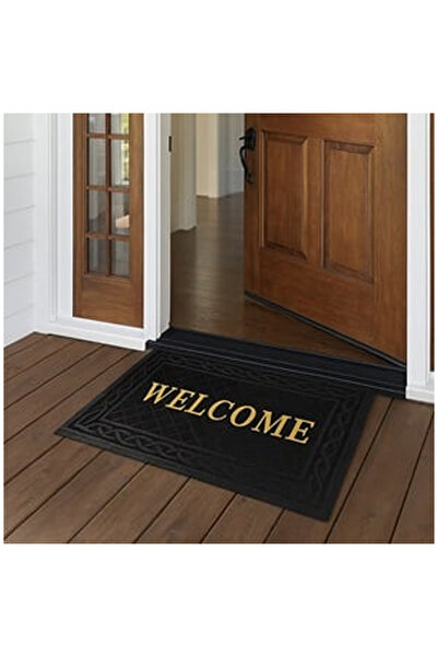 OEM Covoras Intrare Negru cu Model Auriu "Welcome"" 90x60cm"