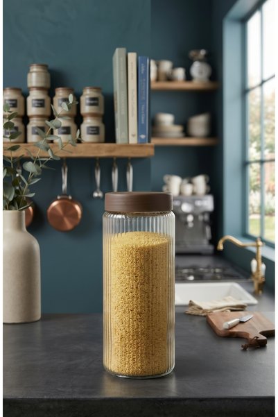 Glass&Grace 1500 ML Çizgili Cam Kavanoz Seti | Plastik Kapaklı | Erzak ve Bak...