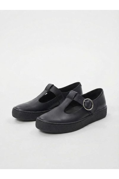 Tamdabu Ayakkabı Genuine Leather Black Buckle Anatomical Sole Women's Shoes