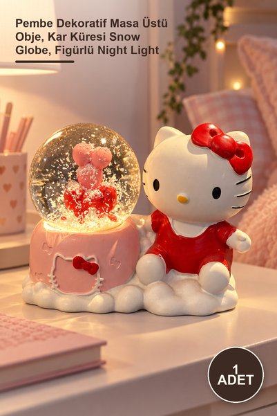 Yenilig 1 Adet Hello Kitty Kar Küresi Ve Figürlü Gece Lambası – Pembe Dekorat...