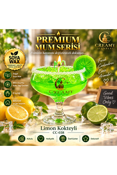 limon kokteyli Premium Dekoratif Kokulu Mum