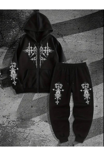 NIGRUM PARDUS Special Series Hooded Zippered Tribal Tattoo Printed 100% Cotto...
