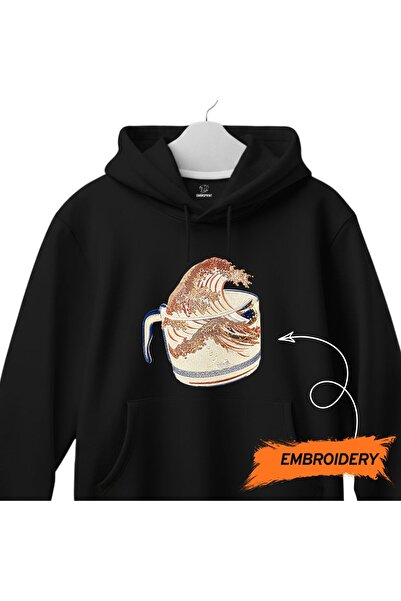 KEYFHOME Hanorac unisex cu glugă cu glugă cu broderie de artă japoneză Great ...