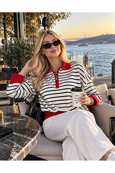 DAMGA Collection Polo Yaka Çizgili Kazak