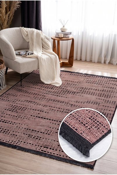 Estiva Home Bej Çamaşır Makinasında Yıkanabilir Kaymaz Pamuk Taban, Siyah Saç...